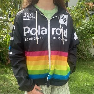 Black Polaroid Windbreaker with Hood
